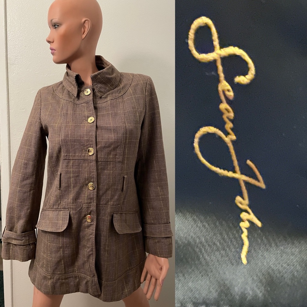 SEAN JOHN Chic Longline Plaid JACKET With GOLD Detailing Size Medium
